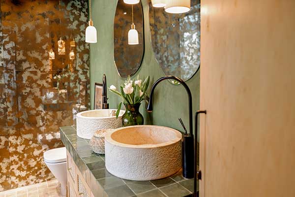 A gorgeous bathroom, showing off the counter and "his and her" sinks